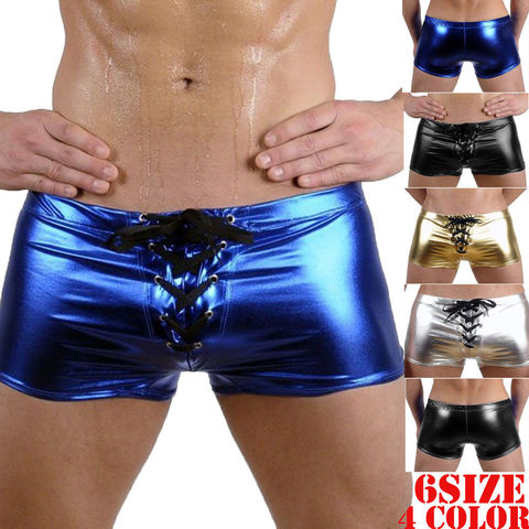 Short en cuir verni à fermeture éclair PVC pour hommes, sous-vêtements de bain à cordon, boxer masculins, nouvelle collection ► Photo 1/6