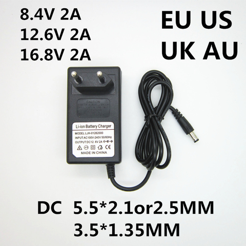 Adaptateur, chargeur d'alimentation cc 8.4V 12.6V 2a 16.8V 2a, prise EU US AU UK 5.5mm * 2.5mm(2.1mm) 100-240V 18650, batterie Li-ion ► Photo 1/1