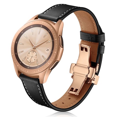 Bracelet de luxe en cuir véritable, 22mm 20mm pour Samsung Galaxy Watch 3 45mm 41mm 46mm Active 2, Bracelet à boucle papillon ► Photo 1/6