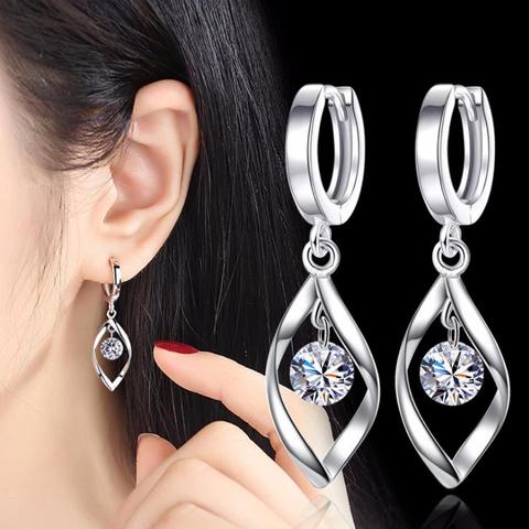 Mode 925 argent luxe cristal boucles d'oreilles nouveau Style boucle d'oreille pour femmes fille oreille bijoux cadeau 3Y437 ► Photo 1/6