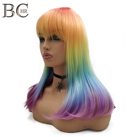 BCHR – perruque synthétique lisse de 18 pouces, couleur arc-en-ciel, perruque de Cosplay à frange plate pour femmes, livraison gratuite ► Photo 1/6