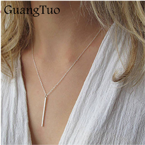 Nouveau Simple classique mode bâton pendentif collier chaîne carré cuivre Collares longue bande barre de charme bijoux pour les femmes ► Photo 1/4