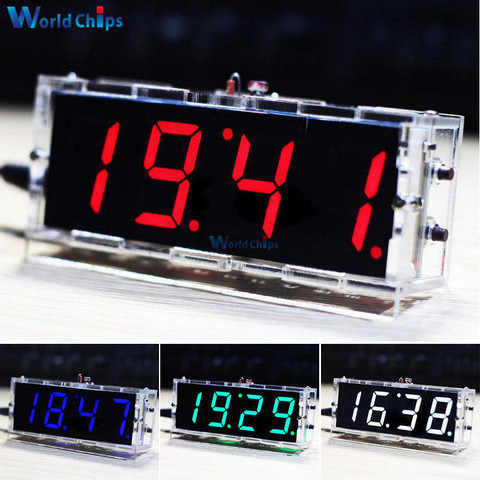 Kit de bricolage horloge électronique LED microcontrôleur Kit horloge numérique contrôle de la lumière du temps thermomètre de température rouge/bleu/vert/blanc ► Photo 1/6