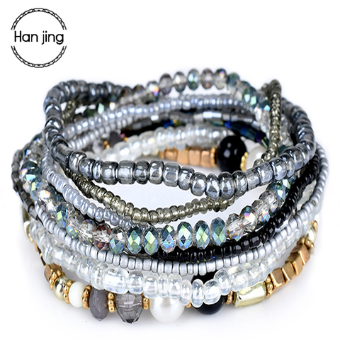 Bohème rouge multi-couche Bracelets Bracelets pour femmes accessoires bijoux coloré cristal perles Bracelet ensemble Pulseras Feminina ► Photo 1/6