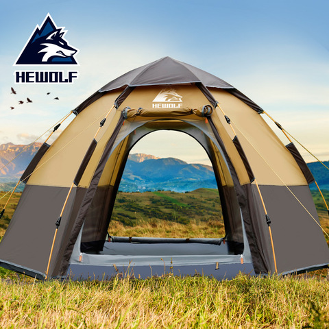 Hewolf rapide automatique tente ouverte 3-8 personne Double couche grand Camping famille loisirs en plein air fête tentes auvent plage tente ► Photo 1/6