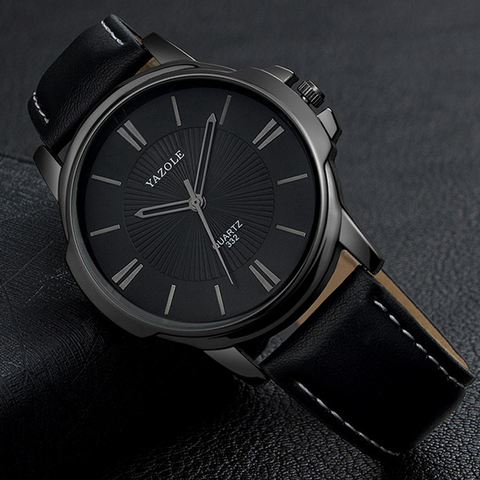 Montre-bracelet noire en cuir PU pour hommes, marque célèbre, à Quartz, nouvelle collection ► Photo 1/6