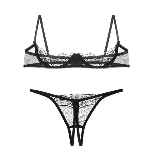 Lingerie érotique pour femmes, costume Sexy pour femmes, broderie noire, soutien-gorge en dentelle ouverte, Lingerie ouverte, entrejambe, poupée pour sous-vêtements sexuels ► Photo 1/6