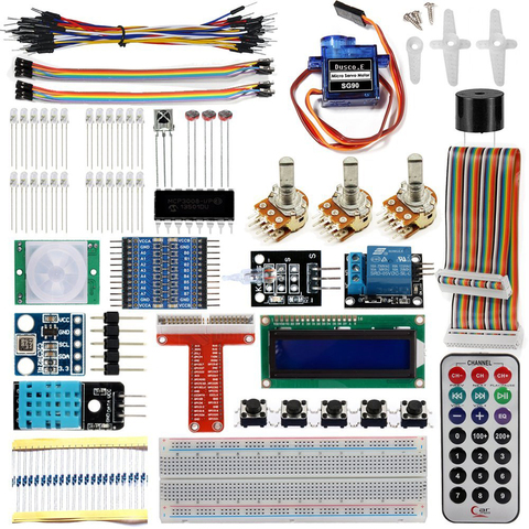 Kit de démarrage Raspberry Pi 3, Kit d'apprentissage ultime Suite 1602 LCD SG90 Servo LED résistances relais + avec carte d'extension GPIO fil de saut ► Photo 1/1