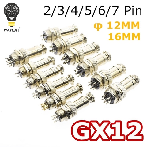 Connecteur de panneau de fil d'aviation circulaire GX12 2/3/4/5/6/7 broches mâle + femelle 12mm 16mm L88-93 avec couvercle de capuchon en plastique ► Photo 1/6