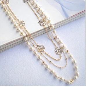 Nouveau Long chandail chaîne pendentif longue perceuse multicouche perle collier Rose Fower femme vêtements accessoires en gros ► Photo 1/1