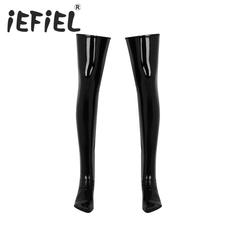 IEFiEL hommes Sexy anti-dérapant doux élasticité Wetlook cuir verni cuisse pieds hauts bas Clubwear Costume Cosplay chaussettes ► Photo 1/6