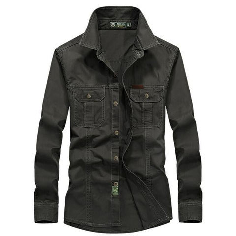 Chemise à manches longues pour homme, vêtement de haute qualité, style militaire, décontracté, marque, 2022 coton, vert armée, printemps 100%, M-6XL ► Photo 1/5