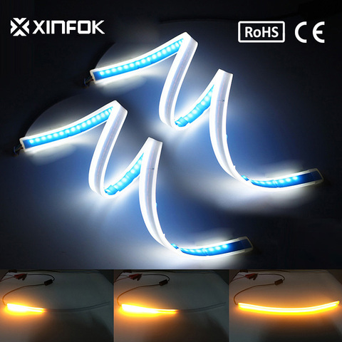 2 pièces 60 cm Étanche Flexible Universel De Voiture led feux diurnes drl Débit Passe Phare led Bande De Frein Turn feux de signalisation ► Photo 1/6