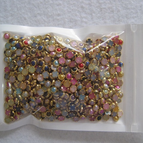 Mini perles à rivets de 4mm, 1000 pièces, mélange de couleurs, avec jantes d'accent dorées, 3D Nail Art, gemmes bling-bling, résine acrylique à dos plat ► Photo 1/1