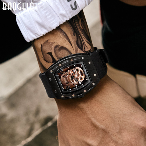 Baogela − montre à Quartz pour hommes, bracelet en Silicone, cadran lumineux, étanche, qualité militaire, Style avec crâne, squelette, 1612 ► Photo 1/6