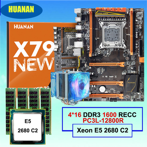 Fourniture d'ordinateur bricolage HUANAN ZHI deluxe X79 carte mère de jeu Intel Xeon E5 2680 C2 avec refroidisseur RAM 64G (4*16G) DDR3 1600MHz RECC ► Photo 1/1