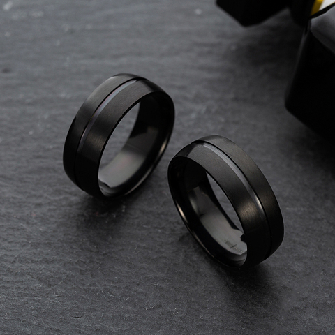 Bague Simple noire pour hommes, bague en acier inoxydable à la mode, bijoux pour hommes, cadeau d'anniversaire ► Photo 1/5