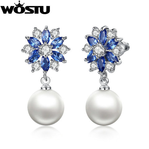 Boucles d'oreilles goutte d'argent pour femmes et filles, vente en gros, bijoux de luxe, couleur bleue scintillante, AAA CZ, Imitation de perles, idée cadeau, XCLE069 ► Photo 1/6