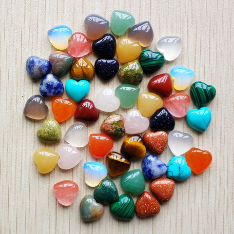 Cabochons perles en pierre naturelle en forme de cœur pour la fabrication de bijoux 10mm, vente en gros de 50 pièces/lot gratuits, nouveauté 2017 ► Photo 1/3