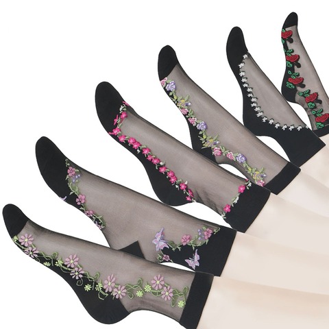 Chaussettes d'été pour femmes, broderie de fleurs, dentelle transparente, maille florale, gaze de papeterie, pour le travail, nouvelle collection 2022 ► Photo 1/6