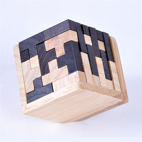 3D Puzzle en bois apprentissage précoce jouets éducatifs enfants IQ cerveau Teaser verrouillage Cube Montessori jouets pour le développement des enfants ► Photo 1/6