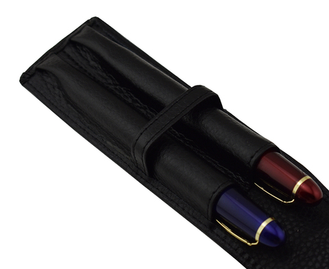 Véritable haute qualité en cuir stylo plume/sac pour 2 stylos-noir porte-stylo/pochette ► Photo 1/1