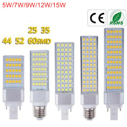 Lampe à maïs LED G24 ampoule LED 5W 7W 9W 12W 15W E27, lampe à ampoule LED SMD 5050, projecteur à 180 degrés, prise horizontale AC85-265V degrés ► Photo 1/6