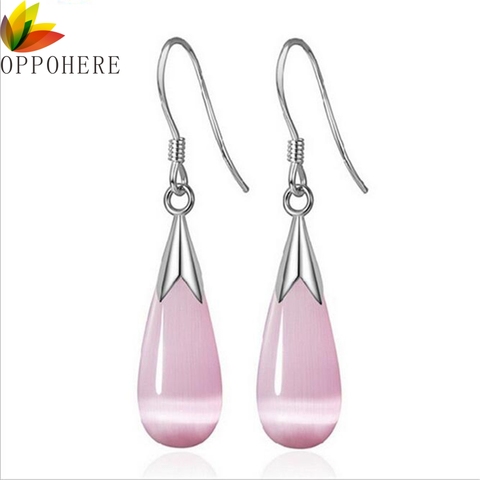 Boucles d'oreilles en pierre d'opale solide/oeil de chat pour femmes, bijoux de mariage, style Boho, élégantes, en baisse ► Photo 1/5