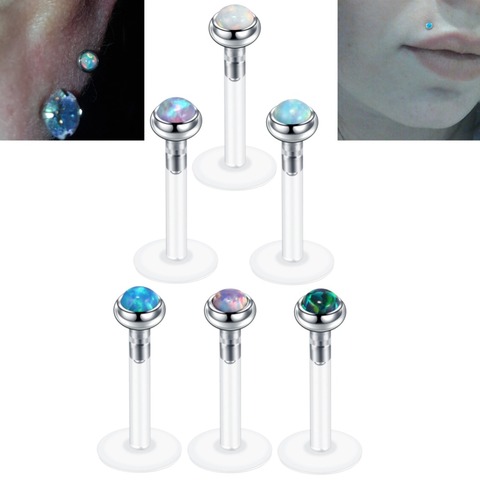 Bijoux de Piercing pour oreilles, anneaux à lèvres, Tragus, Cartilage, opale Labret, PTFE Bioplast, 1 pièce ► Photo 1/6