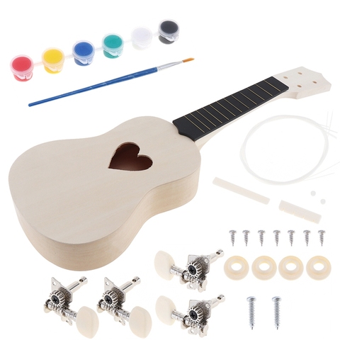 21 pouces coeur forme trou Soprano ukulélé Kit de bricolage tilleul Hawaii guitare travail manuel peinture Ukelele pour Parents-enfant campagne ► Photo 1/6