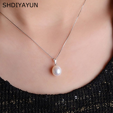 SHDIYAYUN-collier de perles pour femmes, pendentif en perles d'eau douce, en argent Sterling 925, grande vente, 9-10mm, cadeau pour femmes ► Photo 1/6