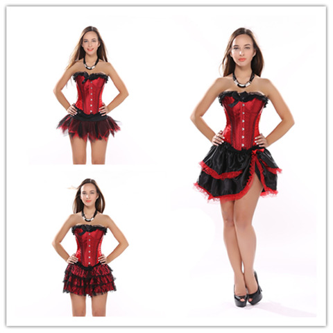 Robe Showgirl en Satin rouge, jupes Tu, danseuse en Satin rouge, Bustier, grande taille Corset + hauts Corset ► Photo 1/6