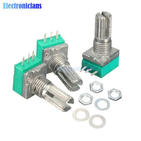 Potentiomètre rotatif linéaire simple à 3 broches, 6mm B10K 10K Ohm, 15mm, à arbre moleté avec écrous et rondelles, 5 pièces/lot ► Photo 1/1