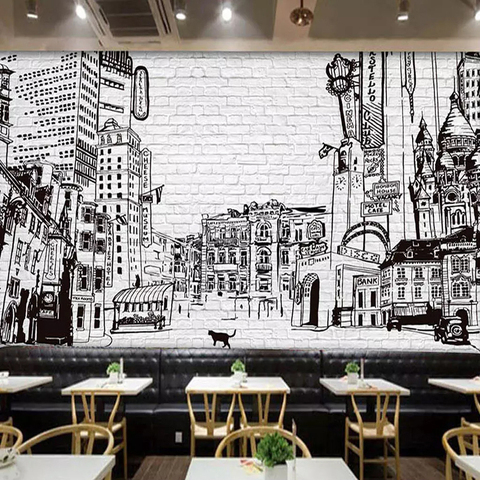 Papier peint Photo personnalisé 3D noir et blanc, revêtement mural De fond pour bâtiment De ville, Restaurant, Bar, KTV ► Photo 1/6