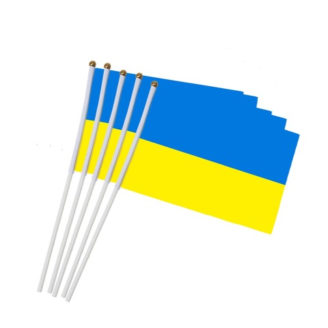 Mini drapeau de poche d'ukraine, poteau blanc, couleur vive et résistant à la décoloration, 14x21CM, 5 pièces ► Photo 1/4