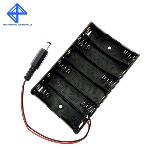 Taille 6 AA boîte de porte-batterie pour 6 pièces taille AA support de stockage de boîtier de batterie avec prise d'alimentation DC2.1 pour Arduino ► Photo 1/5