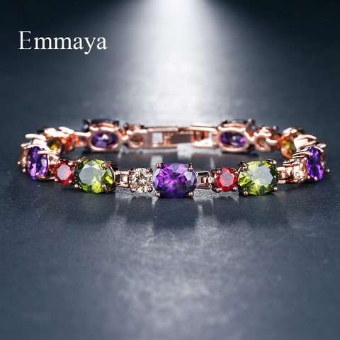 Emmaya – Bracelet de luxe en Zircon cubique multicolore pour femme, classique, or Rose, vente en gros, bijoux de fête ► Photo 1/6