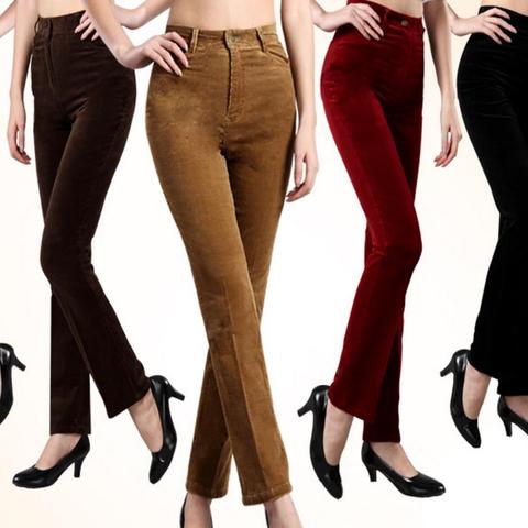 Pantalon en velours côtelé grande taille pour femme, vêtement décontracté, coupe droite, collection automne et hiver ► Photo 1/2