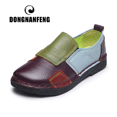 DONGNANFENG-mocassins en cuir véritable de vache, femmes, chaussures plates, Style ethnique doux, 35 à 41, sans lacet, OL-2099 ► Photo 1/5