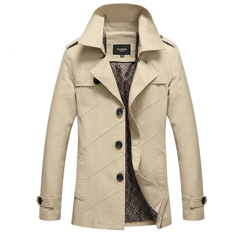 Printemps automne mâle pardessus longue veste manteau hommes Trench manteau Trench Masculina coupe-vent Outwear coton tissu ► Photo 1/1