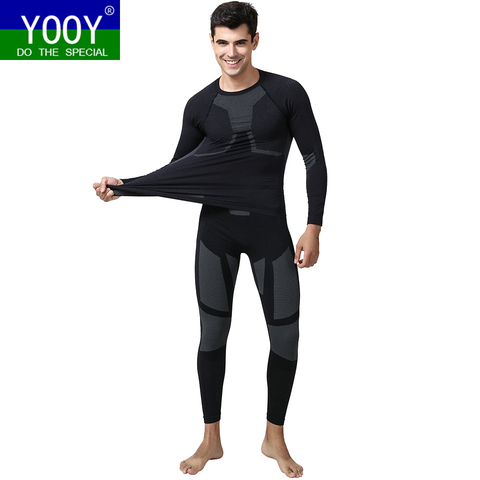 YOOY – ensemble de Ski pour hommes, survêtement à Compression fonctionnelle à séchage rapide, chemises de Fitness serrées, combinaisons de Sport noires ► Photo 1/6