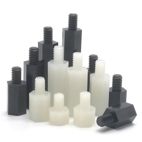 Vis d'espacement en plastique, pour carte mère PCB, pilier d'espacement fixe en Nylon, filetage M2 M2.5 M3 M4 * L + 6mm, blanc noir, 20 pièces, 50 pièces ► Photo 1/1