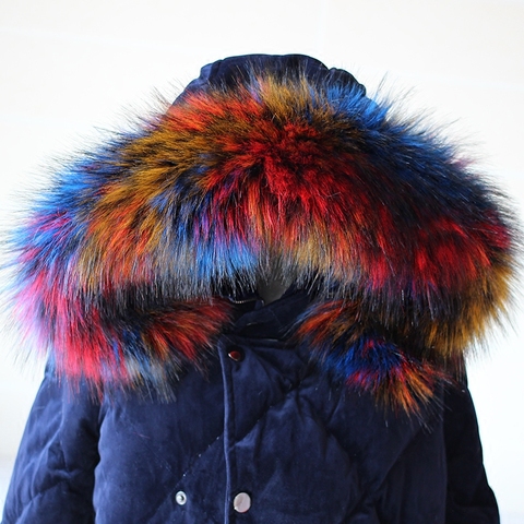 Lady Blinger nouveau faux fourrure de raton laveur écharpe d'hiver veste capot de fourrure décor châle multicolore faux écharpe de fourrure d'hiver hommes manteau col de fourrure ► Photo 1/5