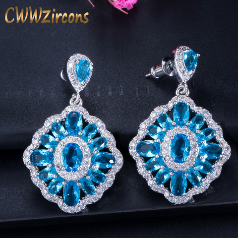 CWWZircons-boucles d'oreilles en cristal, grand bleu clair, pour femmes, demoiselle d'honneur, mariage, cadeau, CZ340, nouvelle collection 2022 ► Photo 1/6