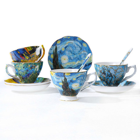 Tasse à thé en porcelaine d'os de qualité supérieure Vincent Willem Van Gogh Post impressionnisme célèbre peinture la nuit étoilée Art tasse ensemble de vaisselle ► Photo 1/1