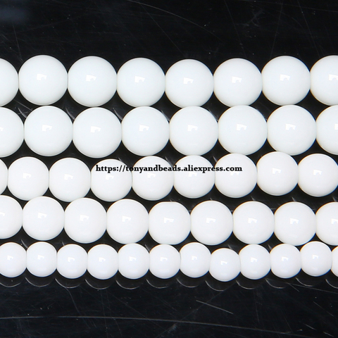 Perles rondes en porcelaine, fil de 15 pouces, en céramique blanche lisse ► Photo 1/1