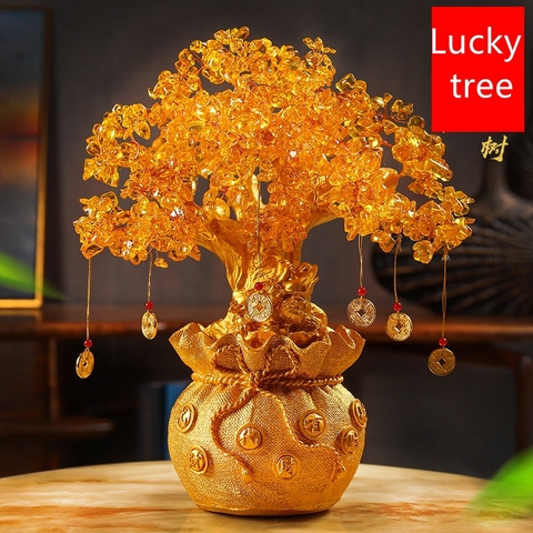 Arbre porte-bonheur en résine Citrine Feng Shui, 4 tailles, décoration de maison, ornements de Festival, cadeaux de vacances, apporte de la richesse ► Photo 1/6