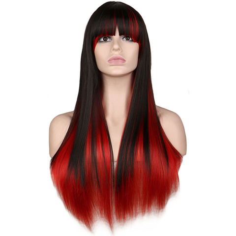 QQXCAIW-perruque de Cosplay synthétique lisse et longue pour femme, noire, rouge ombré, coiffure de fête, résistante à la chaleur de 68 cm ► Photo 1/2