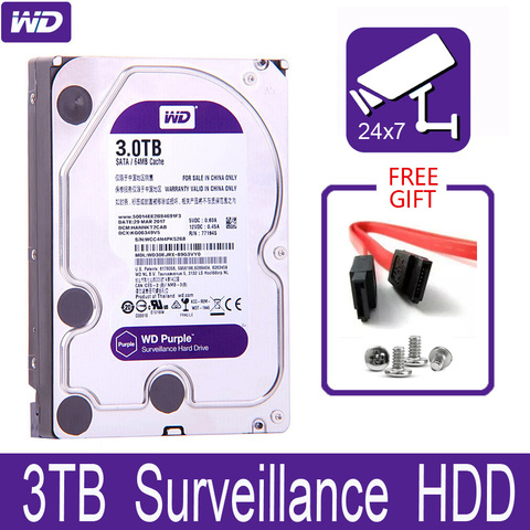 WD-disque dur interne HDD de Surveillance de 3.5 pouces, avec une capacité de 3 to (3000 go), Cache de 64 mo, SATA III, 6 Gb/s, pour vidéosurveillance CCTV DVR NVR ► Photo 1/5