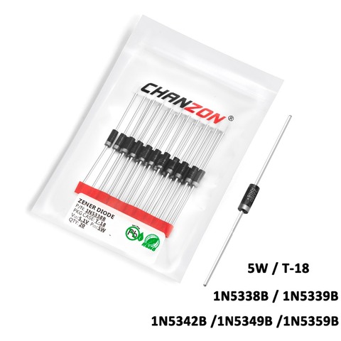 Diode de puissance axiale 5 W, 20 pièces/paquet, 1N5338B 1N5339B 1N5342B 1N5349B 1N5359B, 5.1V 5.6V 6.8V 12V 24V T-18 (CASE17-02) Watt ► Photo 1/3